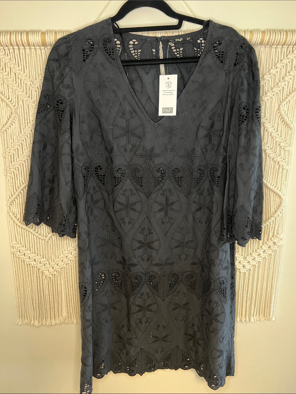 F&F Black Eyelet V-Neck Midi Dress